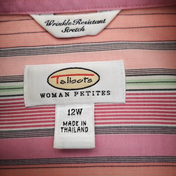 Talbots Wrinkle Resistant Stretch Ladies Size 12P Multi Colored Striped Shirt - Picture 3 of 10